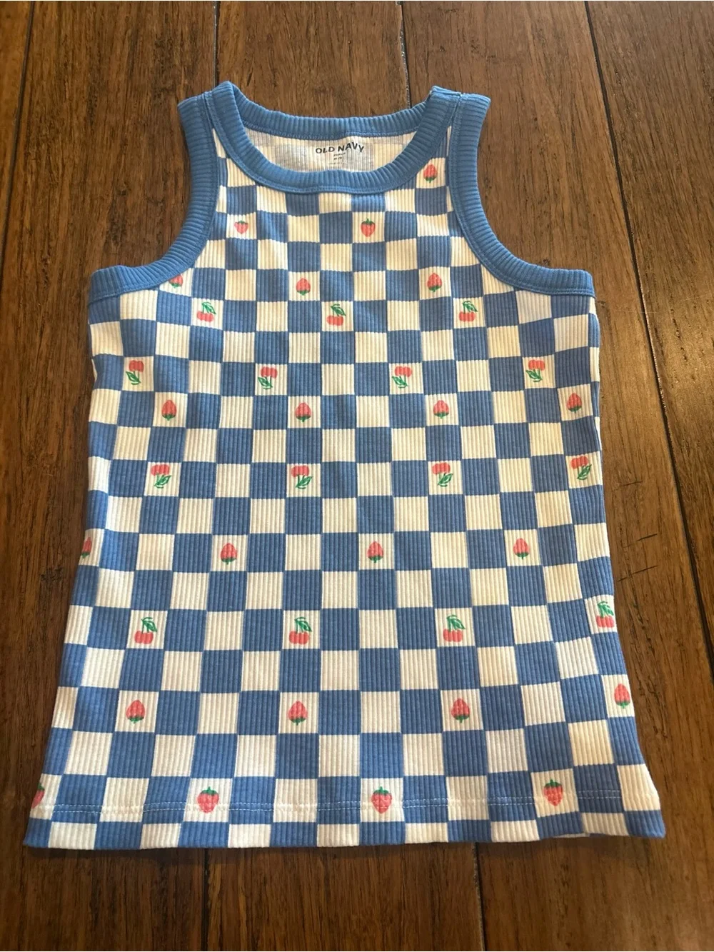 Old Navy Blue & White Checkered Tank Top with Strawberry Motif - Kids
